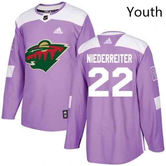 Youth Adidas Minnesota Wild 22 Nino Niederreiter Authentic Purple Fights Cancer Practice NHL Jersey